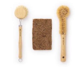 PLANT OATH | Bamboo Dish Brush Set #05 | Eco-Conscious Kitchen Cleaning Kit | Sustainable Gifts | Bridal Friends Family | Plastic-Free Tools