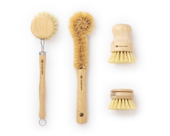 PLANT OATH | Bamboo Dish Brush Set #22 | Eco-Conscious Kitchen Cleaning Kit | Sustainable Gifts | Bridal Friends Family | Plastic-Free Tools