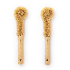 May include: Two brown bottle cleaning brushes with natural bristles and wooden handles. The brushes have a loop at the top of the handle.