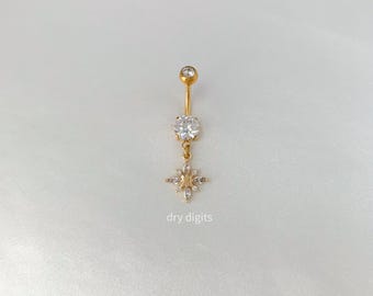Elegant Belly Button Rings, 14G Gold Belly Ring, Dainty Belly Ring, Titanium Belly Ring