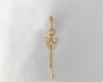 Butterfly Belly Button Rings, 14G Gold Belly Ring, Dainty Belly Ring, Titanium Belly Ring