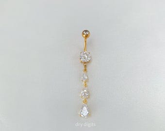 Piercing de umbigo com pingente em forma de lágrima, piercing de umbigo em ouro 14G, piercing de umbigo delicado, piercing de umbigo em titânio