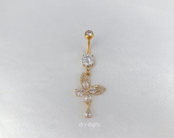 Butterfly Belly Button Rings, 14G Gold Belly Ring, Dainty Belly Ring, Titanium Belly Ring
