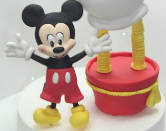 Topper de tarta fondant ratón con globo o porcelana fría 9cm