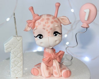 Giraffe in fondant or cold porcelain, savannah cake topper, party giraffe, baby shower, cake decorating figurine, rose gold giraffe