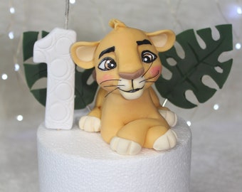 topper de gâteau fondant simba inspiré du roi lion ou décoration de fête en porcelaine froide, cadeau personnalisé safari-afrique