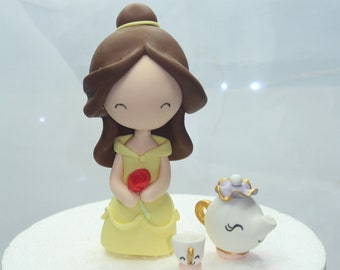 Princesses figurine| Princess Belle in fondant|Royal cake topper|Princess Belle custom figure inspired by fondant| princess party