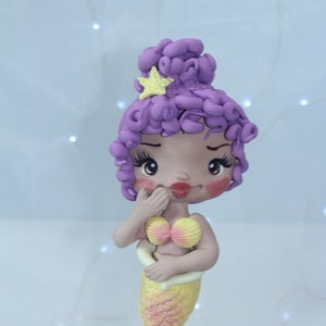 Fondant Mermaid black, Cold porcelain Mermaid Doll, Under The Sea Party Decorations, Mermaid Baby Shower, Mermaid Cake Topper, Mermaid Party