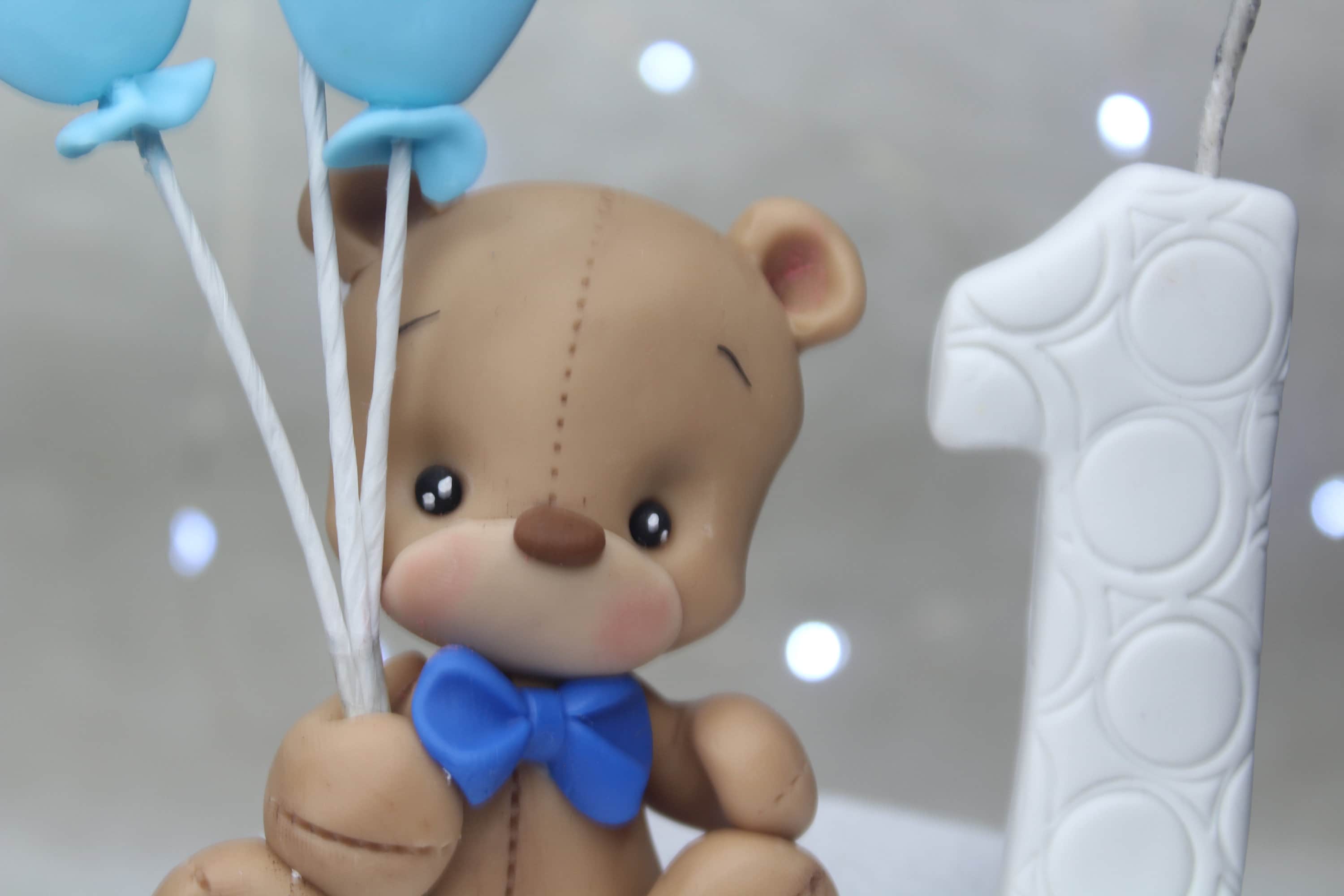 Brown Teddy Bear Cake Topper With a Blue Bow Tie With Birthday - Etsy