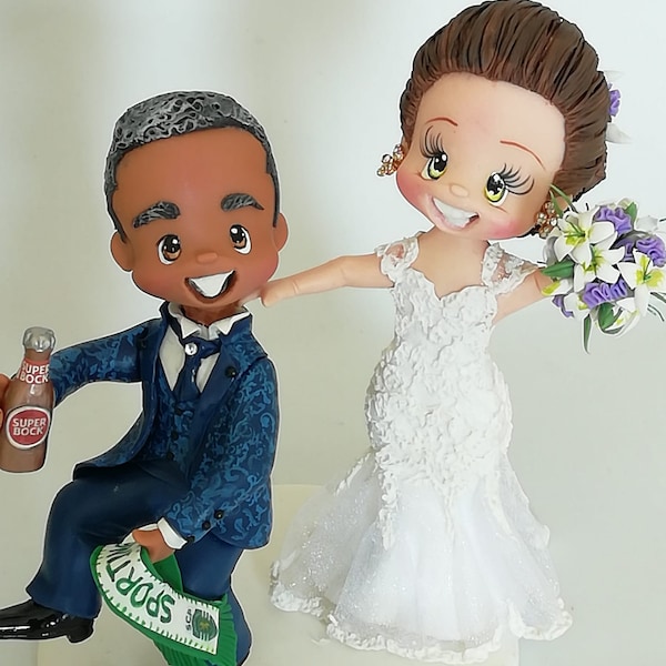 Cake topper mariage personnalisé, Bride Groom Interacial, cake topper, cadeau de mariage unique, caricature de mariage, figurine personnalisée, porcelaine froide