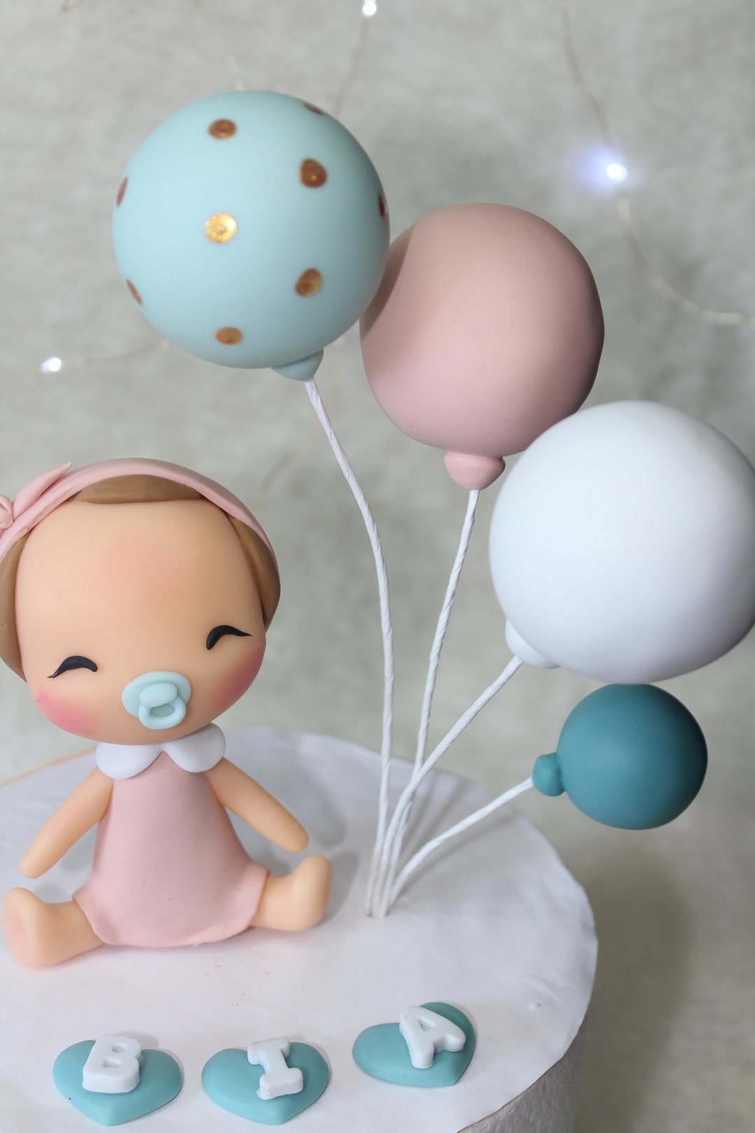 Pink Baby Girl Cake Decoration in Fondant or Cold Porcelain5 Balloon