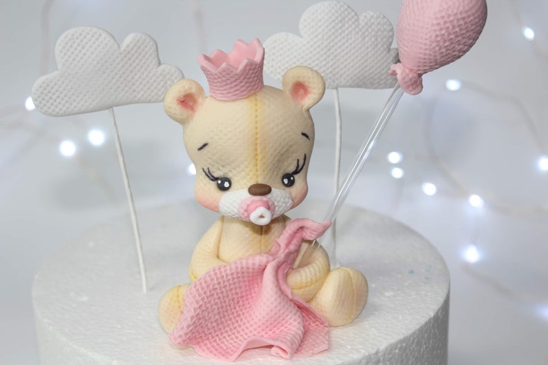 Pink Teddy Bear Topper in Fondant or Cold Porcelain 9cm - Etsy