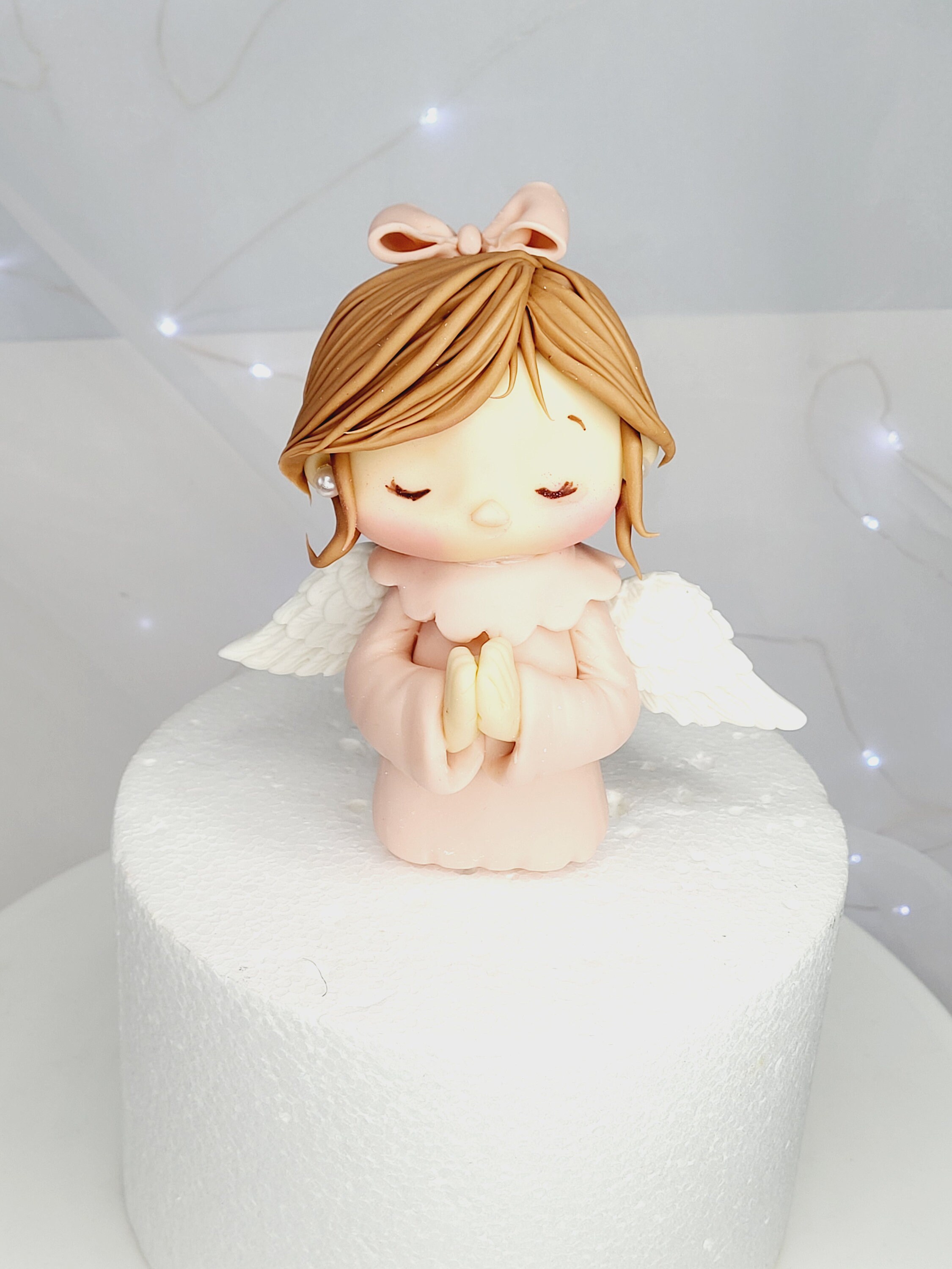 Cake Topper Comunione Bambina Con Rosario E Fiocco Rosa – Figura In Resina 16 Cm Per Torta Prima Comunione