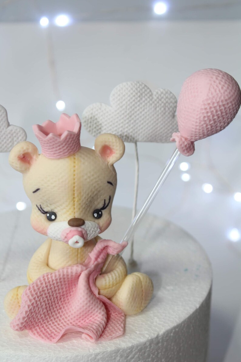 Pink Teddy Bear Topper in Fondant or Cold Porcelain 9cm - Etsy