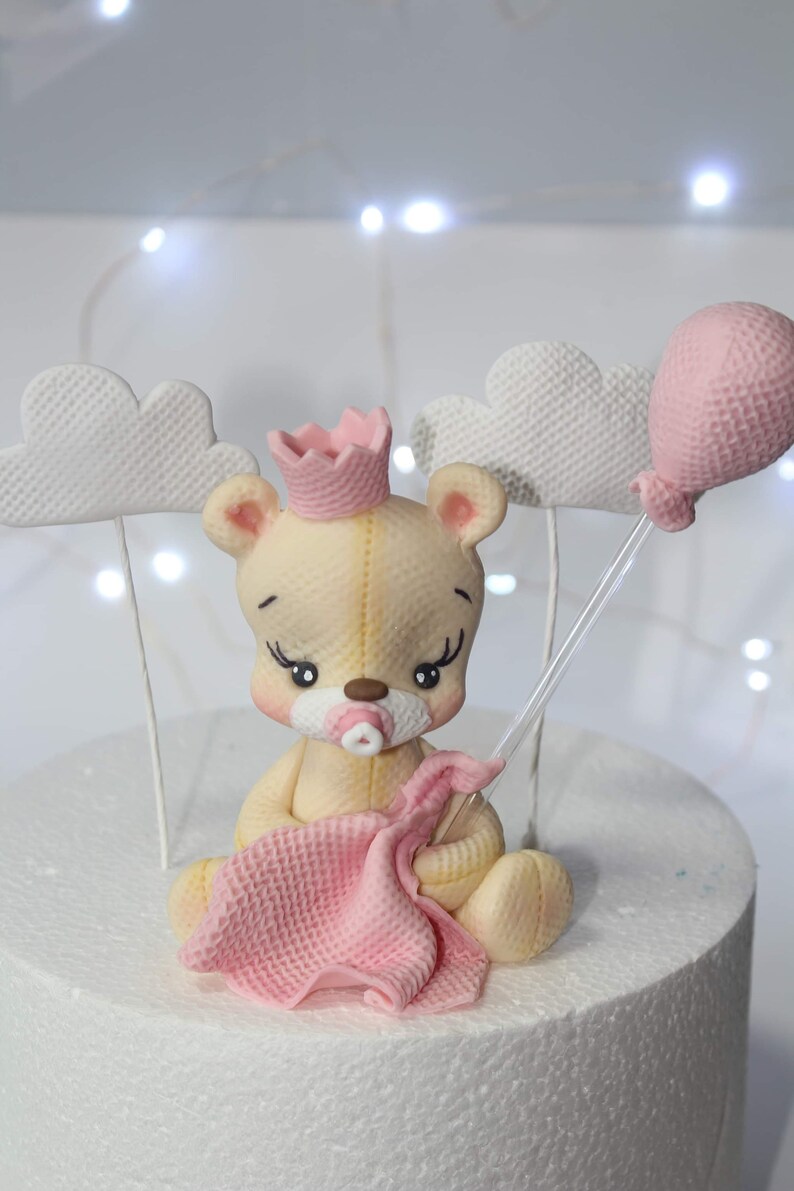 Pink Teddy Bear Topper in Fondant or Cold Porcelain 9cm - Etsy