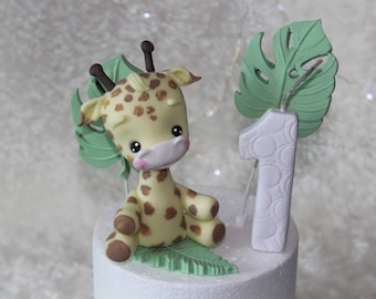 Giraffe topper, animals cake topper, jungle cake topper, grass cake topper, critters cake topper, safari fondant, giraffe candle, cold porcelain