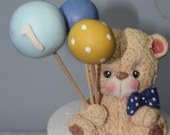 Teddy Bear Fondant,Teddy Bear Cake Figures,Boy Bear Cake Topper,Bears Theme Cake Topper,Sugarpaste Bear Figurine avec arc