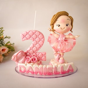 Cake topper Ballerina in porcellana fredda personalizzata con candelina e nome bimba, figura di ragazza ballerina, torta balletto