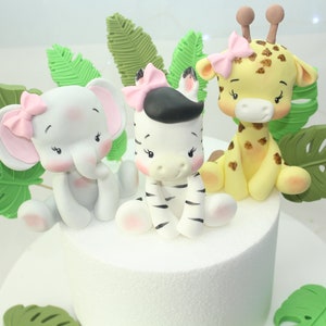Baby Safari tårtdekorationer med fondant och löv, söta djur, djungel, ätbara tårtdekorationer för baby- och barnfödelsedagsfest