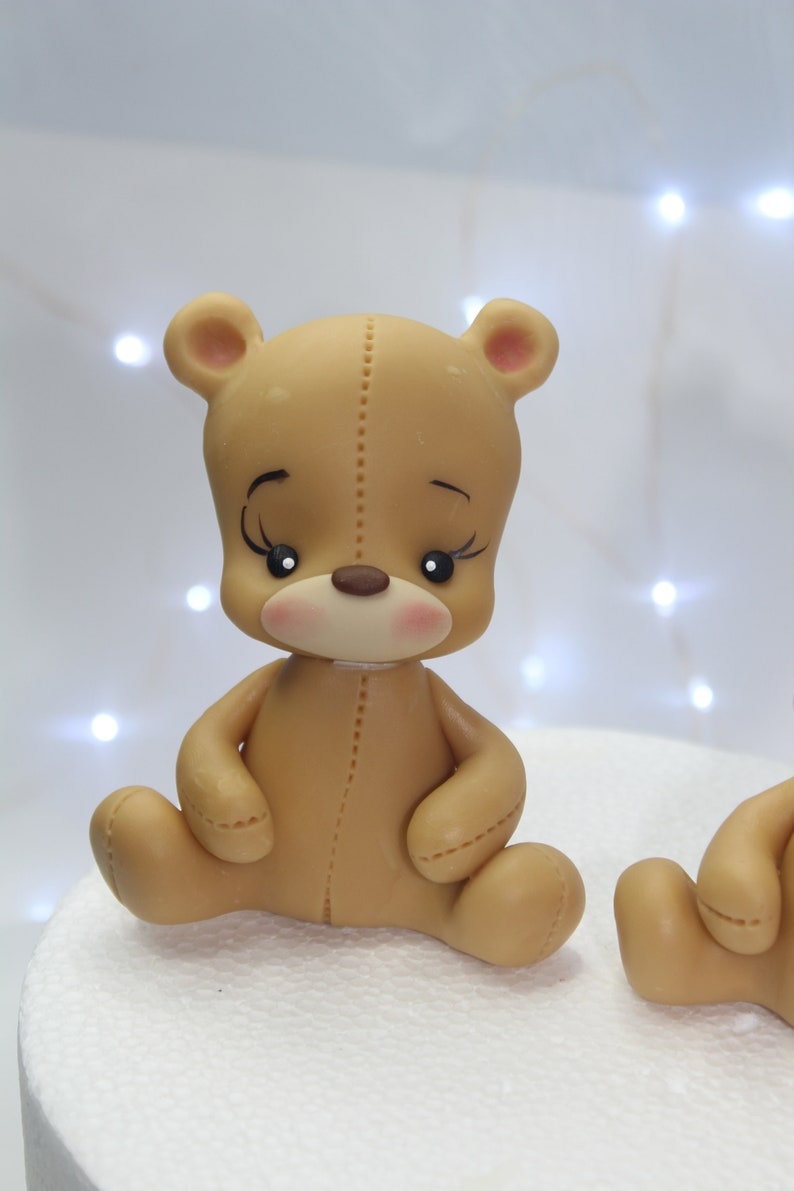 Fondant Teddy Bear With Bow Cake Topper, Ideal for Baby Shower, Baptism ...