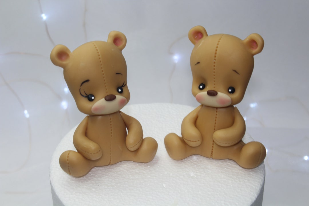 Fondant Teddy Bear With Bow Cake Topper, Ideal for Baby Shower, Baptism ...