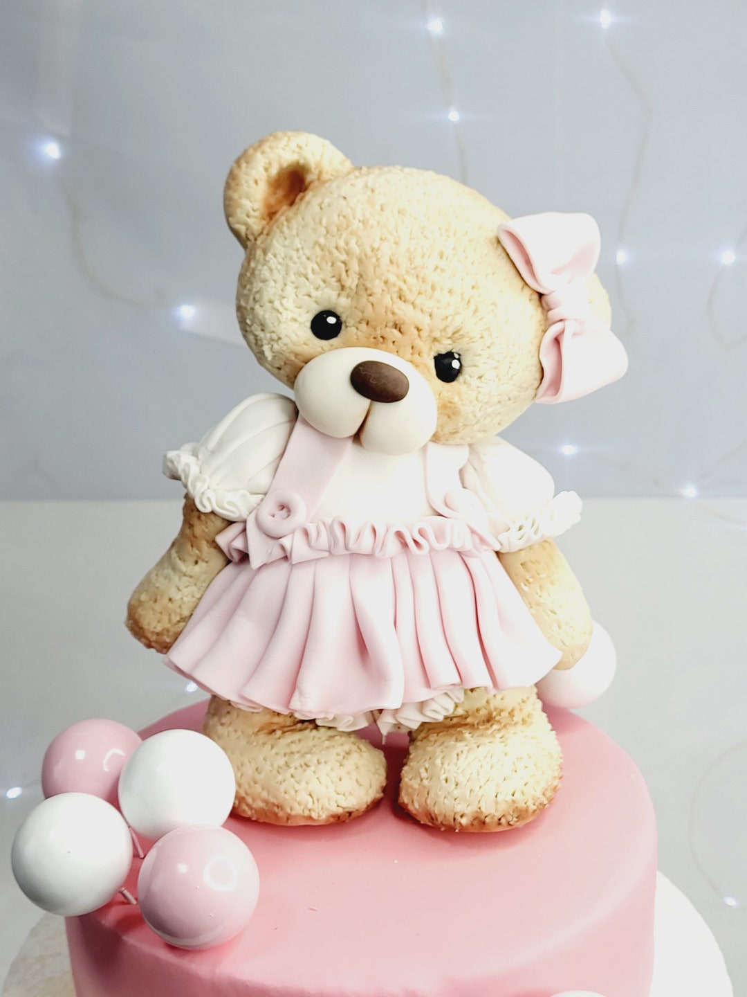Bear Cake Topper,pink Bow Fondant Bear,bear in Dress,edible Cake Topper ...