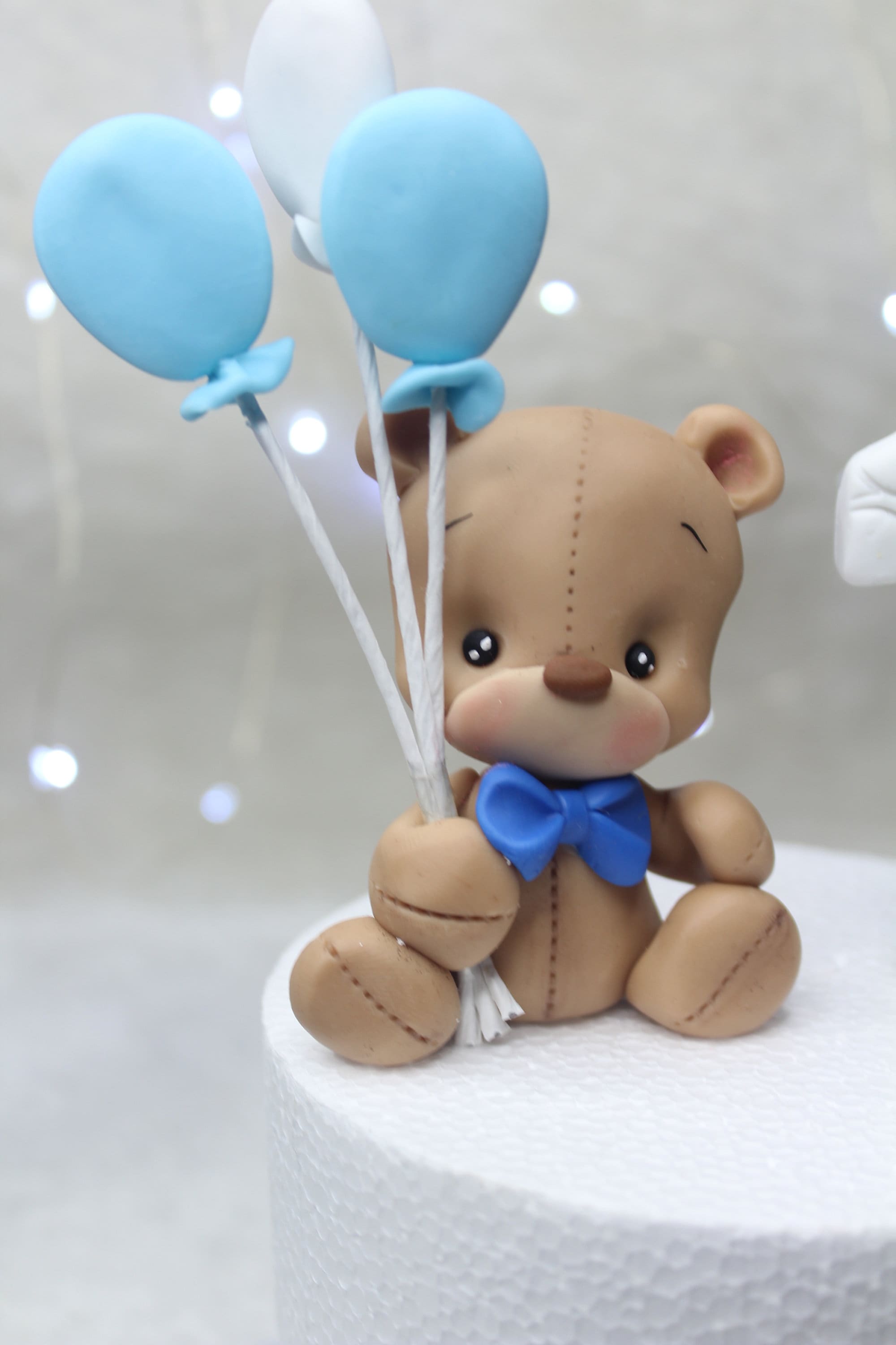 Brown Teddy Bear Cake Topper With a Blue Bow Tie With Birthday - Etsy