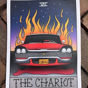 Christine Art Print | Tarot Card Art | The  Chariot | Tarot Cards | 80’s Movies | Pop Culture Art | Stephen King | Horror Movies | Halloween