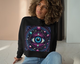 Sweat à capuche court galaxie pour femme