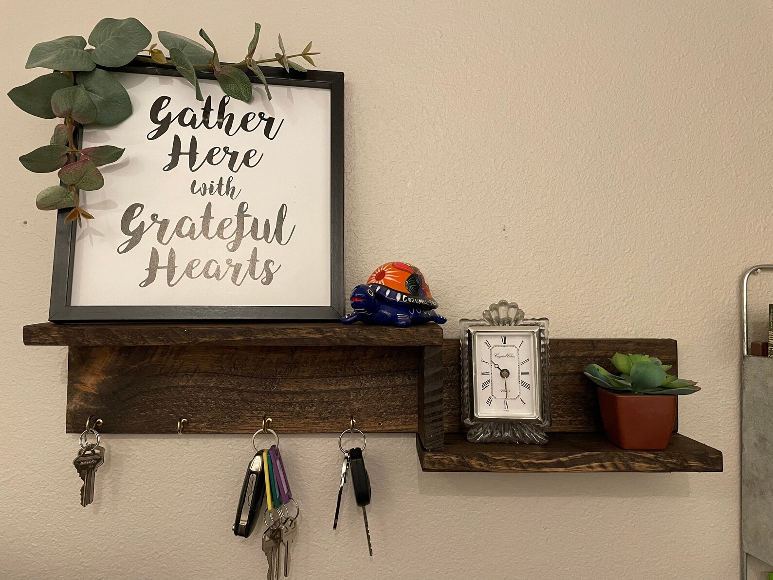 Rustic Farmhouse Wood Wall Key holder With Shelf Key holder Etsy