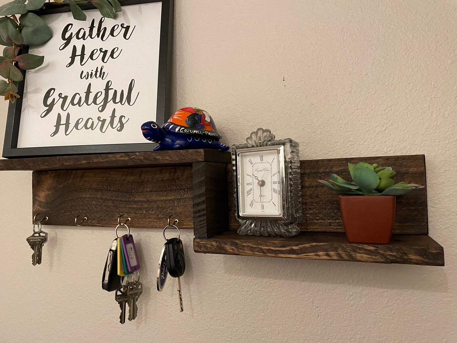 Rustic Farmhouse Wood Wall Key holder With Shelf Key holder Etsy