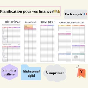 Planificateur financier en français à imprimer |シンプルで使いやすい 4 つのモデル |予算 |デッテス |エパーニュ |デパンセ |デジタルモデル
