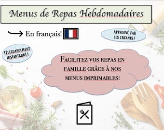 Menu hebdomadaire préparé avec liste d'épicerie | Pour famille et enfants | 7 repas simples et délicieux | Programme de repas