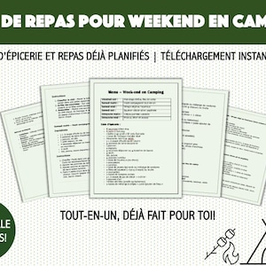 Menü fürs Wochenende und Camping! Repas, liste d'épicerie und Anleitungen! Tout-en-un, einfach wiederholen und für Kinder geeignet!