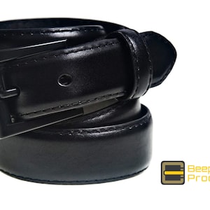 Beep Free® Black 1-1/8&quot; Top Grain Leather Belt Airport Friendly 100% Metal Free | Unisex | gifts for Him | Gifts for Her | Traveler Gift