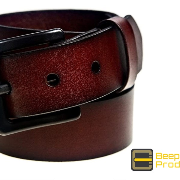 Beep Free® Brown 1-3/8" Italian Leather Belt, Airport Friendly, 100% Metal Free, BD Gift, Traveler Belt, Hypoallergenic, Nickel Free, Unisex