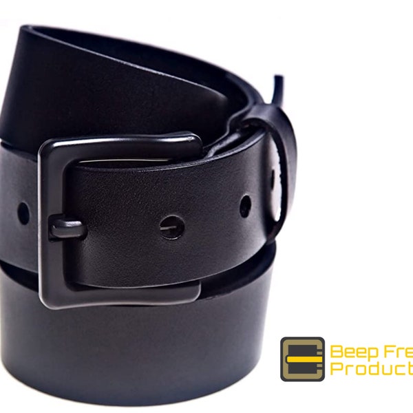 Beep Free® Black 1-3/8" Italian Leather Belt, Airport Friendly, 100% Metal Free, Unisex Metal Free Belt, Father's Day, Mothers Day, Traveler