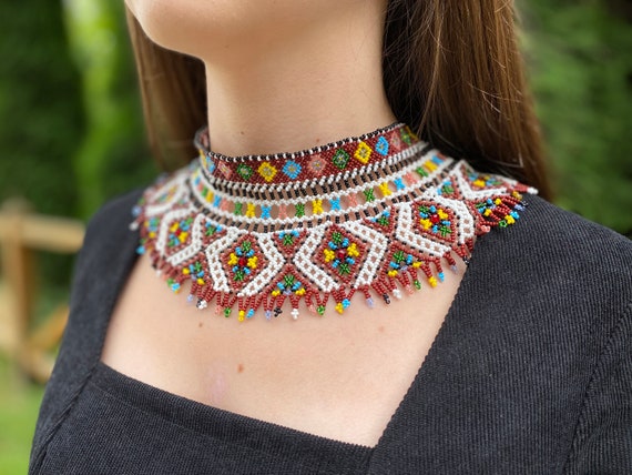 Handmade Ukrainian Beaded Necklace, Ukrainian Beaded Gerdan, Seed Bead  Necklace, Beautiful Tribal Necklace, Ethnic Necklace, Native Style 