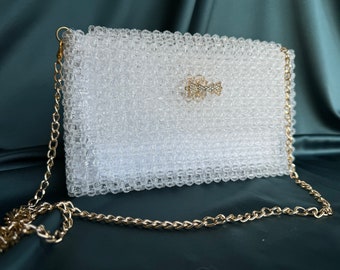 Handmade crystal bag for women, Luxury handbag, Wedding clutch, Faux Pearl bag, Shoulder bag, Dot mini handbag, Wedding gift