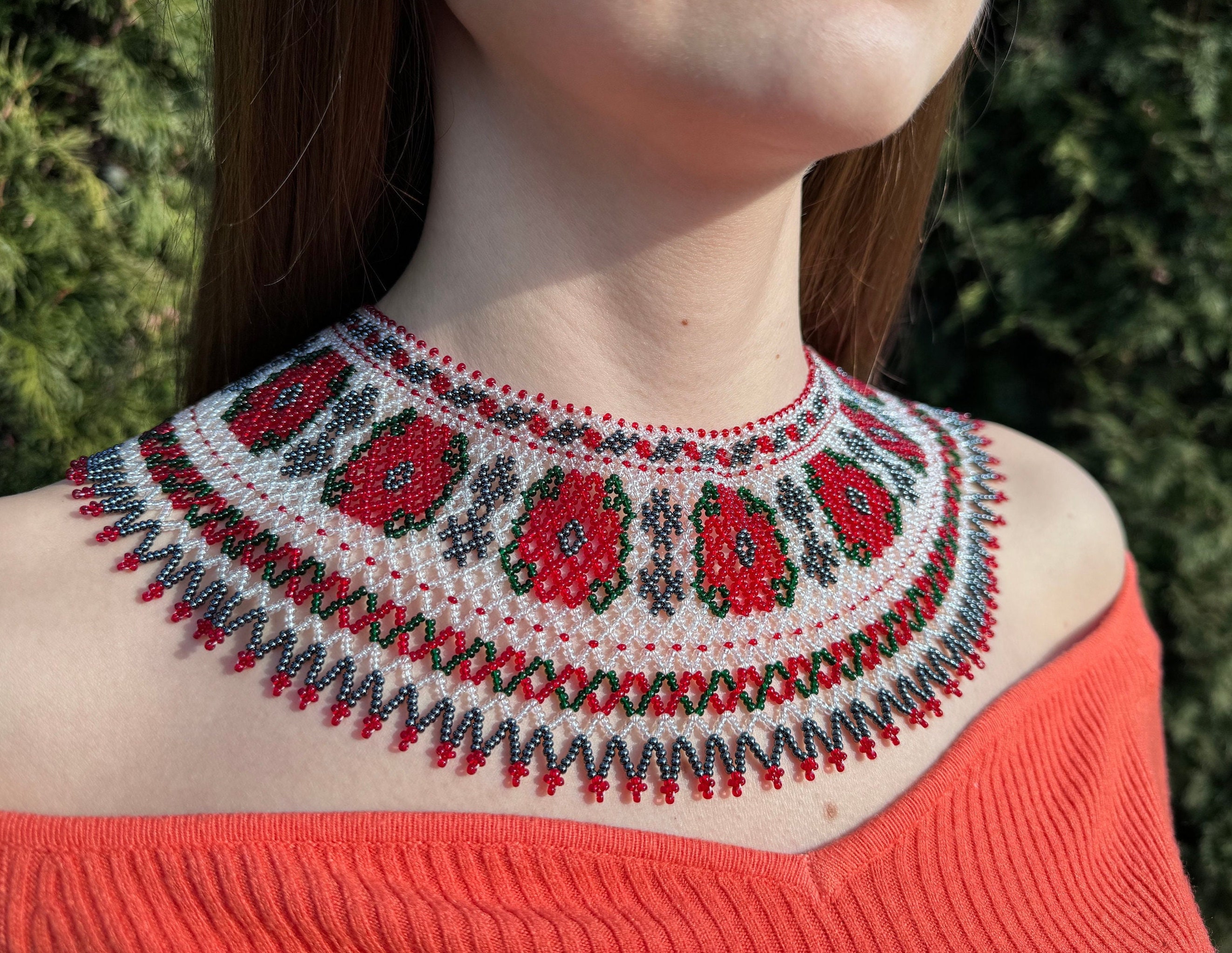 ネックレス・ペンダント Wild craft / Tribal necklace Southwestern Style Beaded Tribal Necklace White Black Red