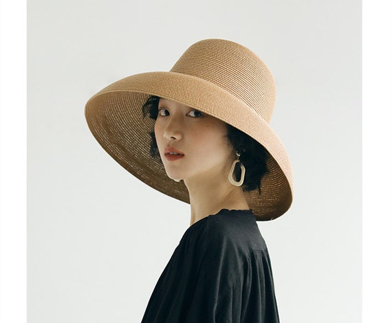 straw hat for women gift for her Vintage Hepburn style straw hat sun hat beach hat basin hat for summer summer hat Accessoires Hoeden & petten Zonnehoeden & -kleppen 