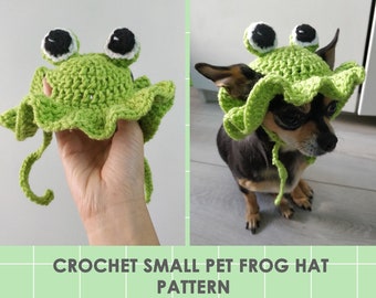 Cute Bucket Frog Hat with Ruffles Small Pet Pattern, Dog Cat Bunny, Crochet Hat Pattern, Mini Frog Hat