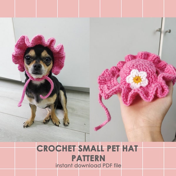 Cute Sun Bucket Flower Hat with Ruffles Small Pet Pattern, Dog Cat Bunny, Crochet Hat Pattern