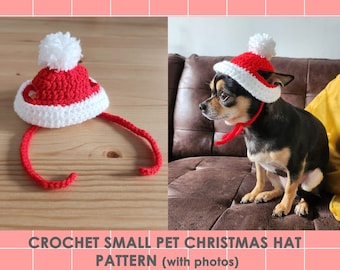 Cute Christmas Hat for Small Pet, Dog Cat Hat Beanie, Winter, Santa, Gift, Pattern