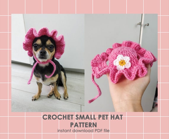 Cute Sun Bucket Flower Hat with Ruffles Small Pet Pattern, Dog Cat Bunny,  Crochet Hat Pattern
