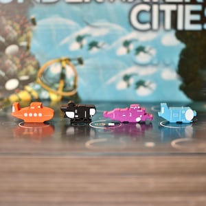 Underwater Cities Wooden Screen Printed Submarines Set of 12 Tokens Board Game Action Upgrade