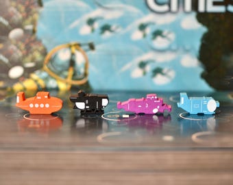 Underwater Cities houten zeefdruk onderzeeërs Set van 12 tokens bordspel actie-upgrade
