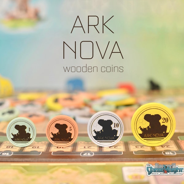 Ark Nova Wooden Money Upgrade Set of 70 Coins | Screen Printed Zoo Board Game