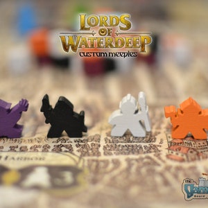Set van 100 op maat gemaakte houten meeples voor Lords of Waterdeep The Board Game (leverancier VK)