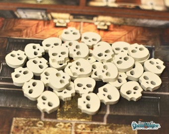 Custom Wooden mini White Skull Tokens for Board Games | Hit Counters Wood Skulls